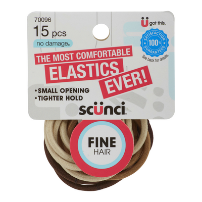 Scunci No-Damage Fine Hair Elastics, Brown/Blonde 15-Count