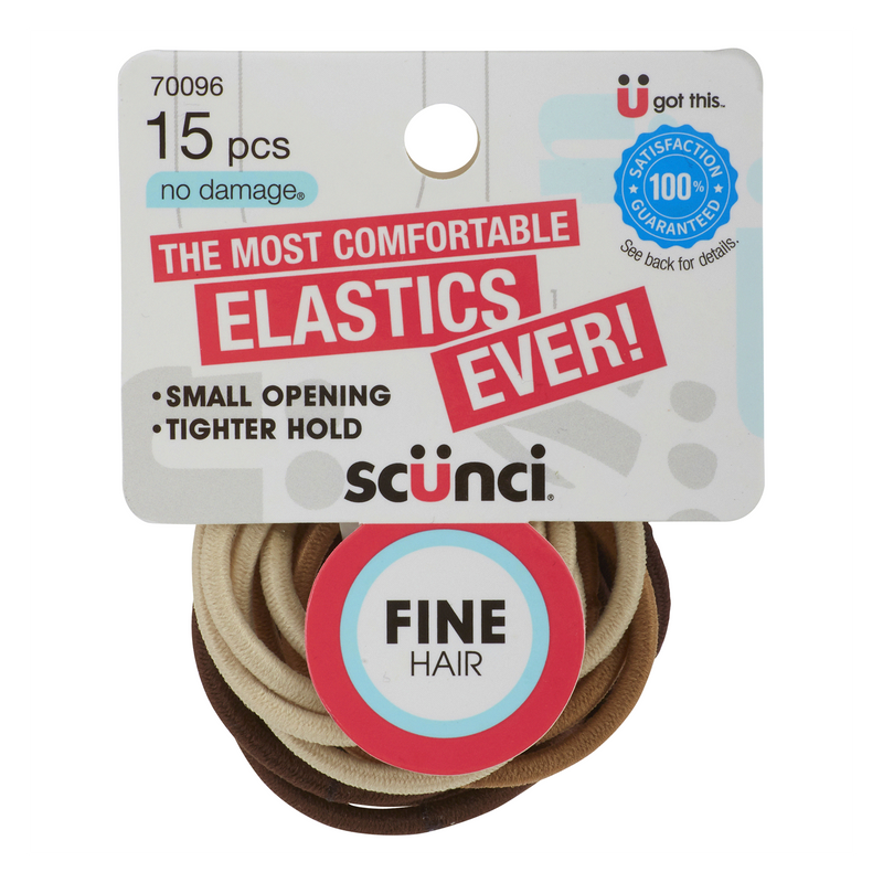 Scunci No-Damage Fine Hair Elastics, Brown/Blonde 15-Count