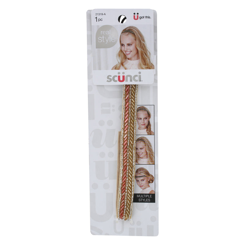 Scunci Real Style Artisan Collection Beaded Headwrap, Colors Will Vary, 1-Piece