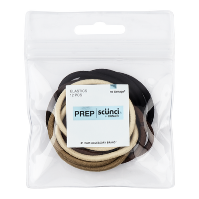 Scunci Prep No Damage Hair Elastics, Assorted Colors, 12-Count with Pouch