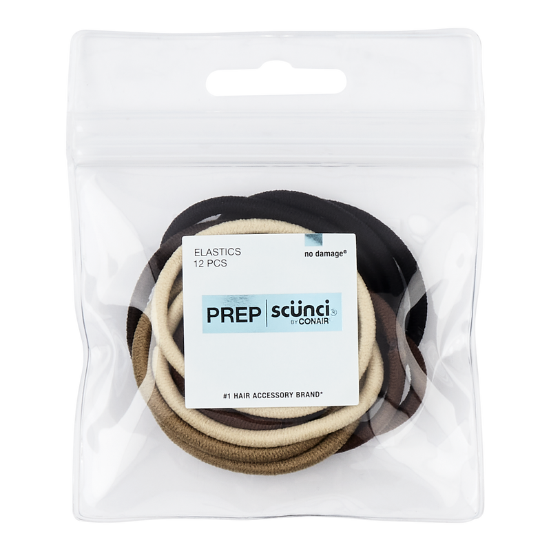 Scunci Prep No Damage Hair Elastics, Assorted Colors, 12-Count with Pouch