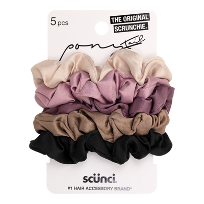 Scunci Ponytail Satin Scrunchies, Assorted Colors, 5-Count
