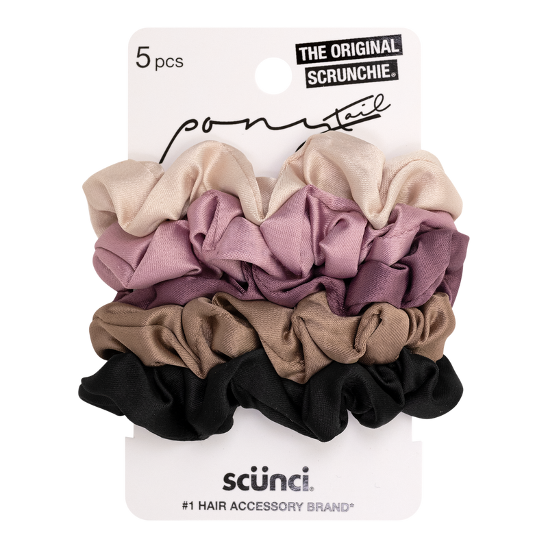 Scunci Ponytail Satin Scrunchies, Assorted Colors, 5-Count