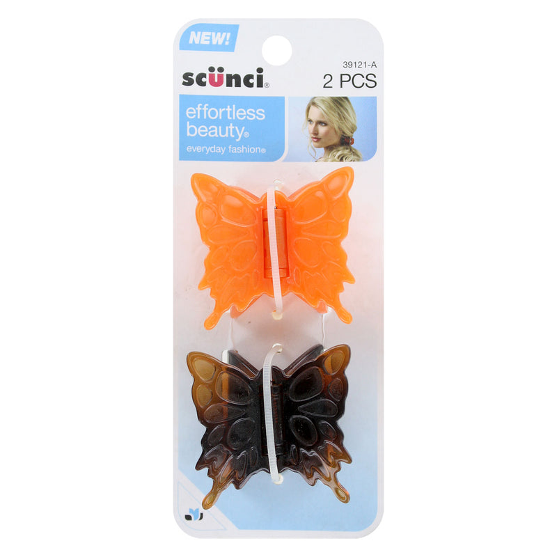 Scunci Butterfly Jaw Clips, Assorted Colors, 2-Pack