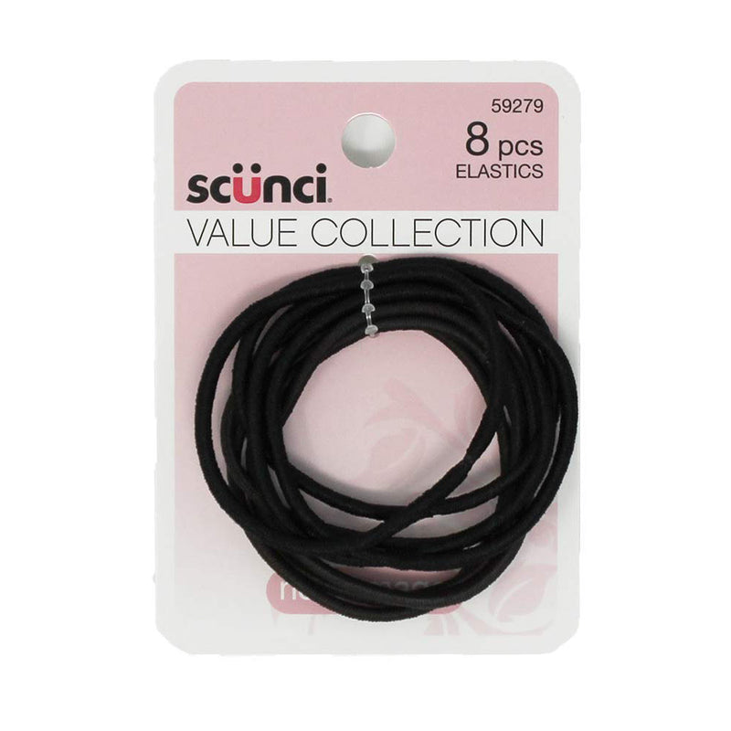 Scunci Value Collection Elastics, Black, 8-Piece