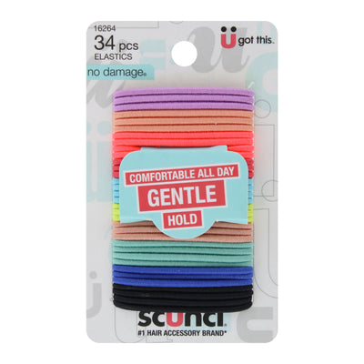 Scunci No-Damage Small Hair Elastics, Assorted Bright Colors, 34-Pieces