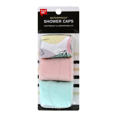 Walgreen Lightweight & Comfortable Fit Waterproof Shower Caps, Assorted Colors, 3-Pack