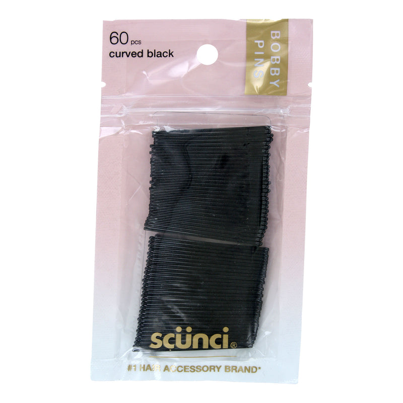 Scunci Curved Bobby Pins, Black, 60-Pieces
