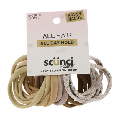 Scunci All Hair All Day Hold Hosiery Hair Elastics - Neutral Colors - 20 Count