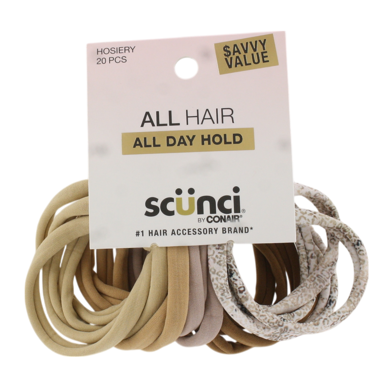 Scunci All Hair All Day Hold Hosiery Hair Elastics - Neutral Colors - 20 Count