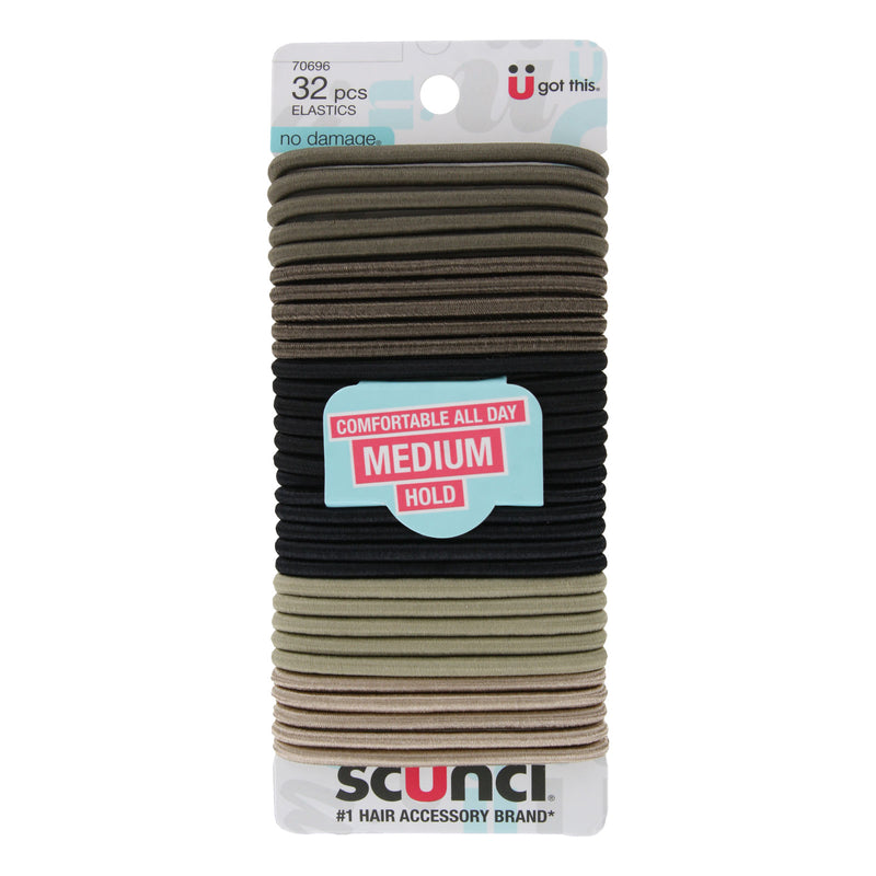 Scunci U Got This No-Damage Medium Hold Hair Elastics, Assorted Colors, 32-Pieces