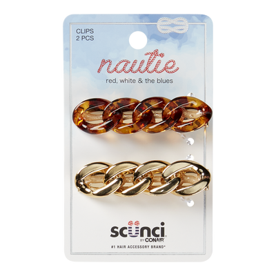 Scunci Nautie Chain-Link Salon Clips, Assorted Colors, 2-Pieces