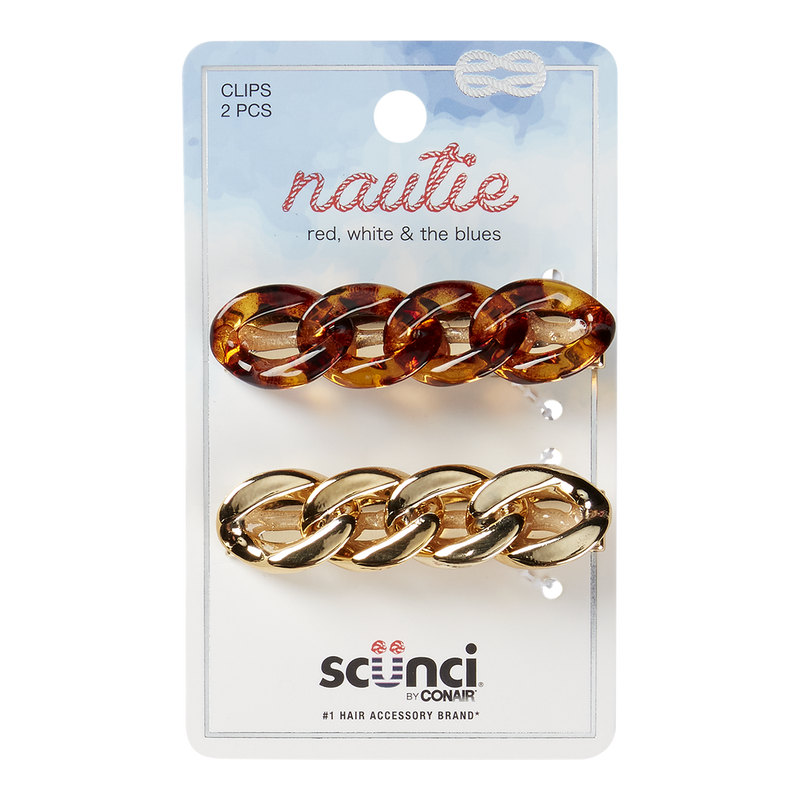Scunci Nautie Chain-Link Salon Clips, Assorted Colors, 2-Pieces