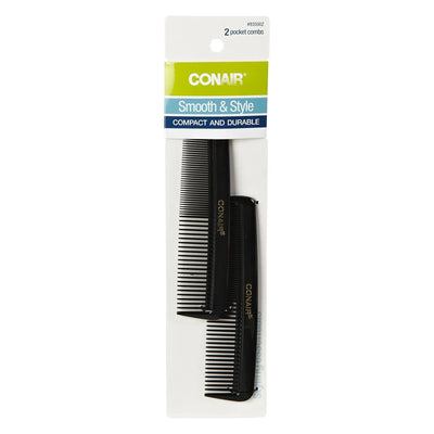 Conair Smooth & Style Hair Pocket Combs, Black, 2-Pieces