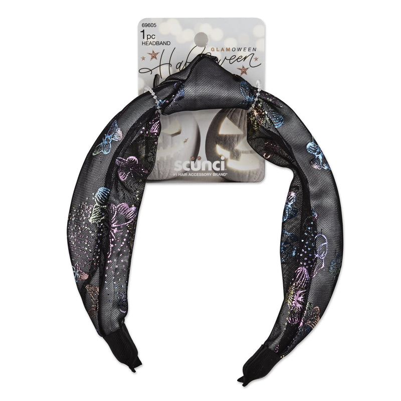 Scunci Glamoween Knot Hairband with Butterfly Design Halloween Theme, Black