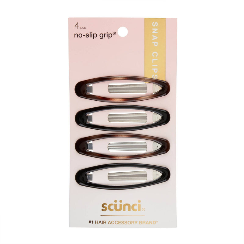 Scunci Large No-Slip Grip Snap Clips, Assorted Colors, 4-Pieces