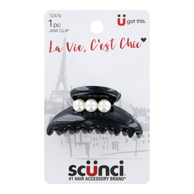Scunci La Vie, Cèst Chic Black with Pearl Hair Jaw Clip, 1-Piece