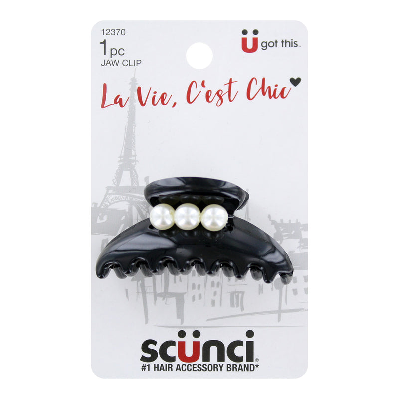 Scunci La Vie, Cèst Chic Black with Pearl Hair Jaw Clip, 1-Piece