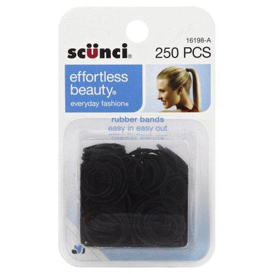 Scunci Effortless Beauty Silicone Rubber Bands, Black, 250-Pieces