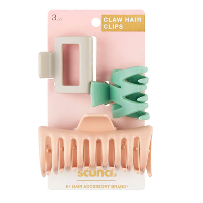 Scunci Jaw Hair Clips, Assorted Colors and Sizes, 3-Pieces
