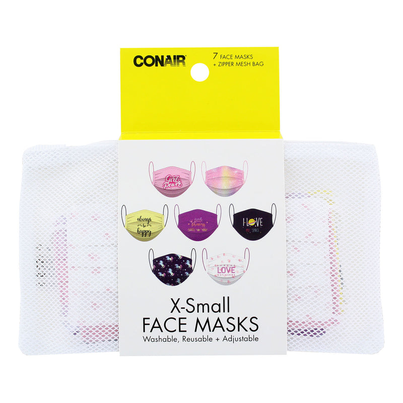 Conair Fashion Washable X-Small Face Mask with Zipper Mesh Bag, 7 Pack (Styles may vary)