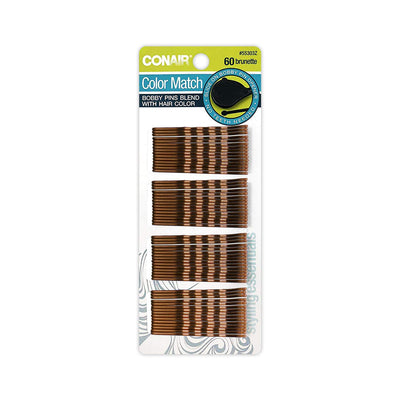 Conair Color Match Bobby Pins, Brown, 60-Pieces