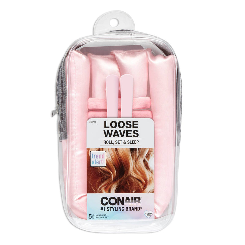 Conair Loose Waves Heatless Hair Roller Set, Pink, 5-Pieces