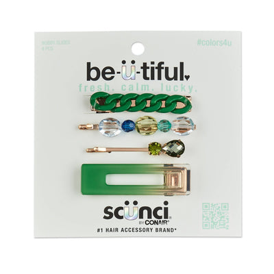 Scunci be-u-tiful Rhinestone Embellished Bobby Pins & Fashion Clips, Green, 4-Pieces