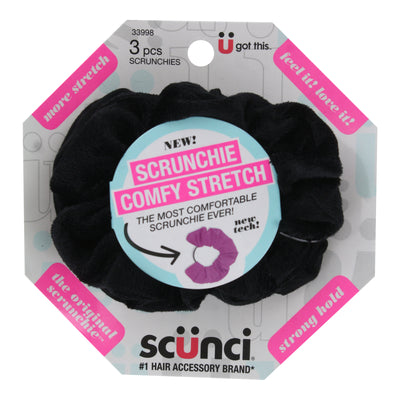 Scunci The Original Scrunchie Comfy Stretch Hair Scrunchie, Black, 3-Pieces