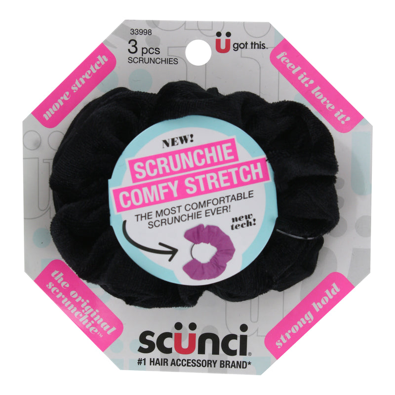 Scunci The Original Scrunchie Comfy Stretch Hair Scrunchie, Black, 3-Pieces