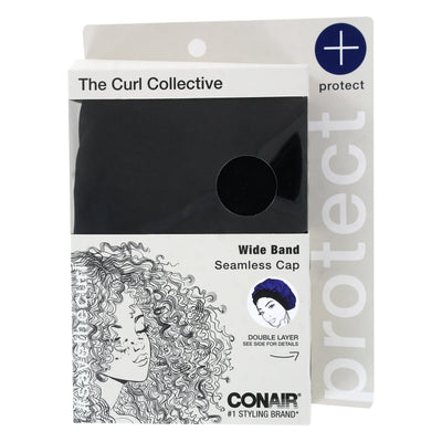 Conair The Curl Collective Protect Double Layer Wide Band Seamless Cap, Black, 1-Piece