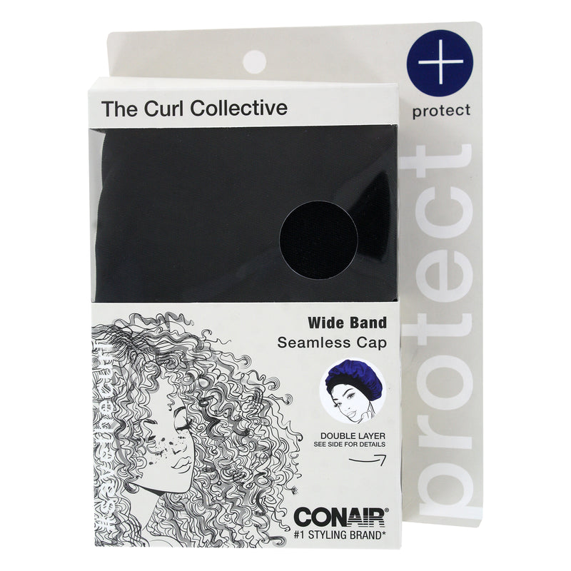 Conair The Curl Collective Protect Double Layer Wide Band Seamless Cap, Black, 1-Piece