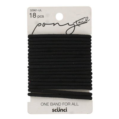 Scunci Ponytail Hair Elastics Ties, Black, 18-Pieces