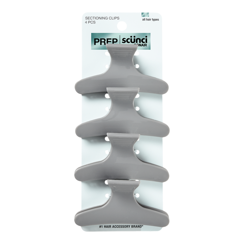 Scunci Prep All Hair Back to School Sectioning Clips, Gray, 4-Pieces