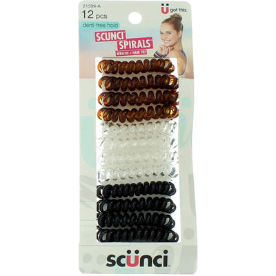 Scunci Dent-Free Plastic Spiral Twister Ponytailers, Assorted Colors, 12 Pieces