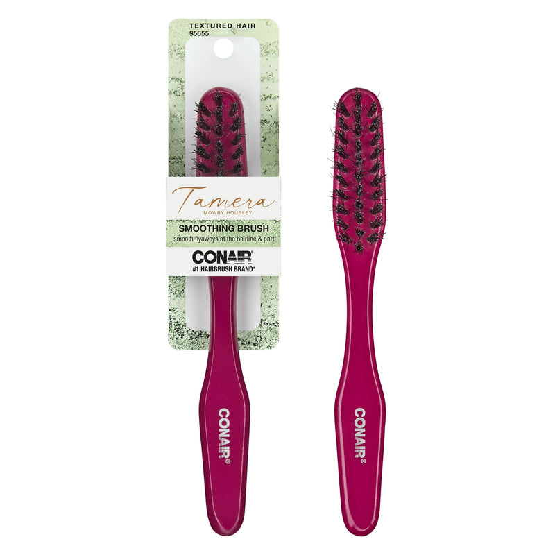 Tamera Mowry-Housley by Conair Smooth & Shine Hairbrush – Soft Bristles for Gentle Detangling and Polishing, Ergonomic Handle, Suitable for All Hair Types, Pink