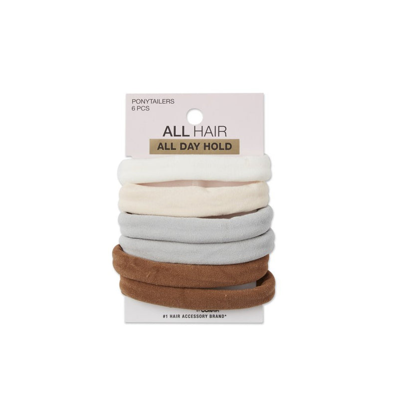 Scunci Hosiery Ponytail Holder Hair Ties, Assorted Neutrals, 6-Count