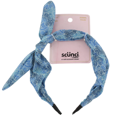 Scunci Fashion Knot Headband, Soft & Comfortable, Stylish Paisley Print, Flexible Fit for All Hair Types, 1-Piece (Color May Vary)