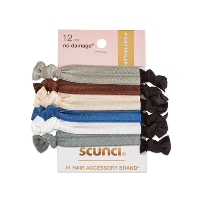 Scunci No Damage Neutral Knotted Ponytailer, Assorted Colors, 12-Pieces