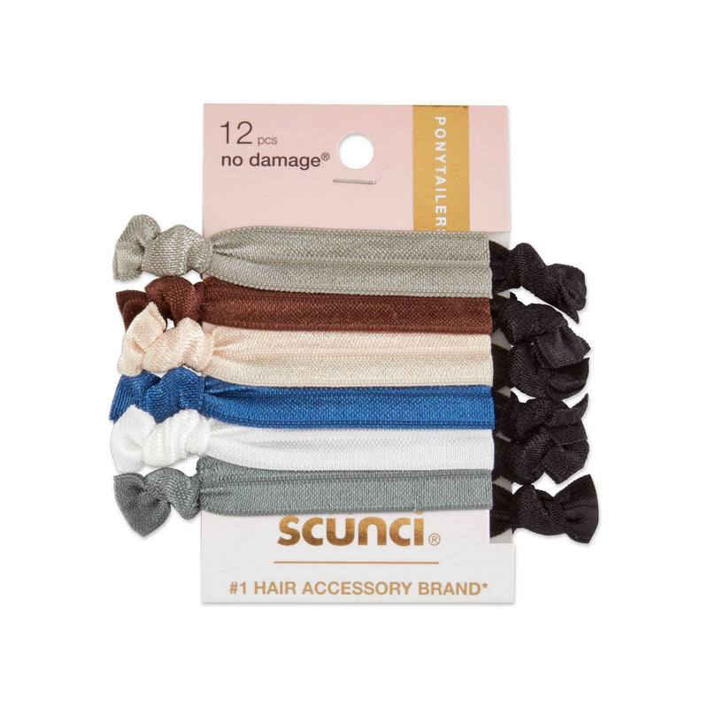 Scunci No Damage Neutral Knotted Ponytailer, Assorted Colors, 12-Pieces