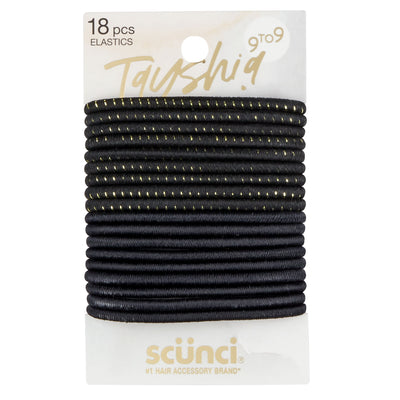 Tayshia by Scunci No Damage Elastic Ponytail Holder Hair Tie, Assorted Black, 18-Count