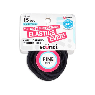 Scunci No-Damage Fine Hair Elastics, Black, 15-Pieces