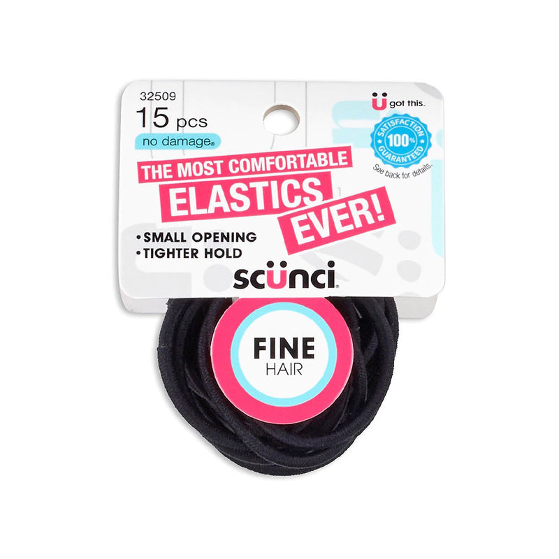 Scunci No-Damage Fine Hair Elastics, Black, 15-Pieces