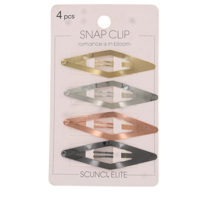 Scunci Elite Metals Hair Snap Clips, Assorted Colors, 4-Pieces