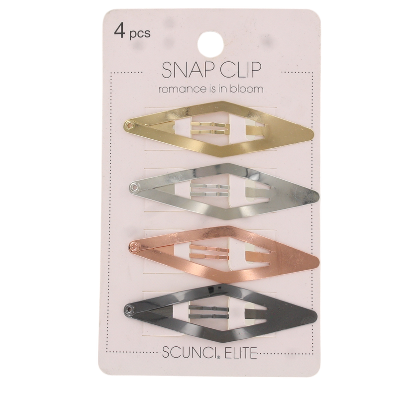 Scunci Elite Metals Hair Snap Clips, Assorted Colors, 4-Pieces