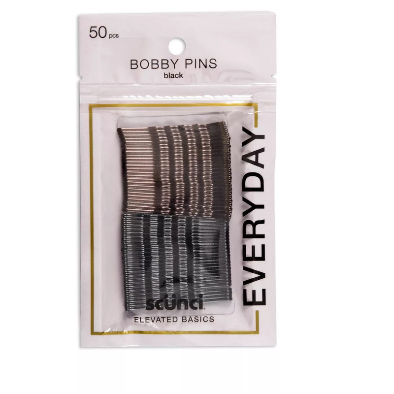 Scunci Elevated Basics Bobby Pins, 25 Brown and 25 Black - 50 Count