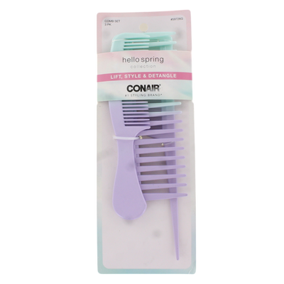 Conair Hello Spring Collection Life, Style and Detangle Hair Combs, 3-Piece Set