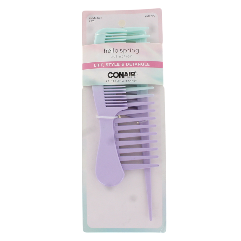 Conair Hello Spring Collection Life, Style and Detangle Hair Combs, 3-Piece Set