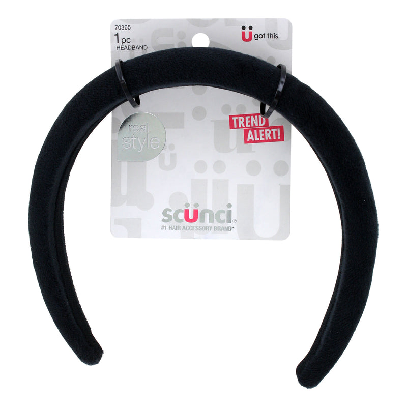 Scunci Real Style Velvet Headband, Black, 1-Piece