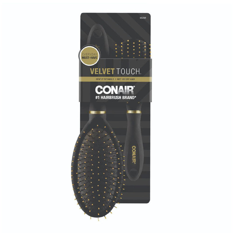 Conair Velvet Touch Full-Size & Compact Size Nylon Bristle Cushion Hairbrush, 2-Piece Set